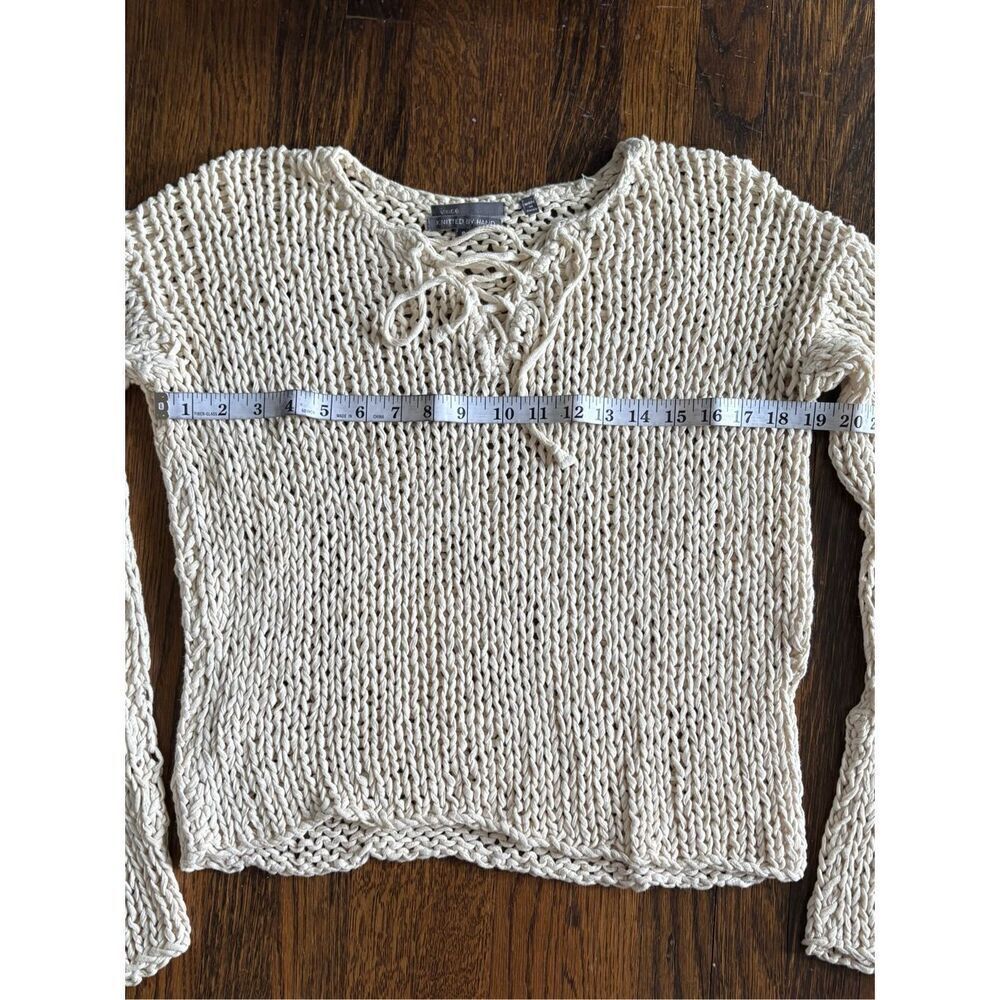 VINCe. Women’s Small Cream Hand Knit Lace Up Chunky Sweater - Picture 9 of 12